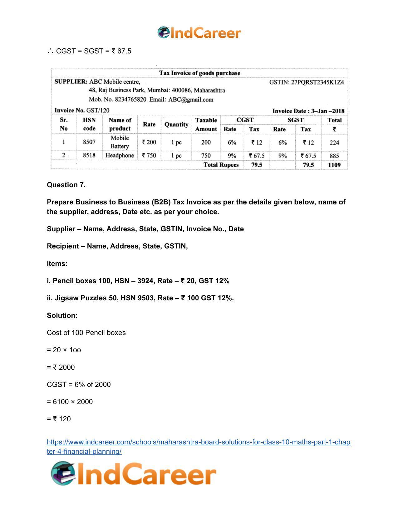 Maharashtra Board Solutions for Class 10-Maths (Part 1): Chapter 4- Financial Planning - Page 16