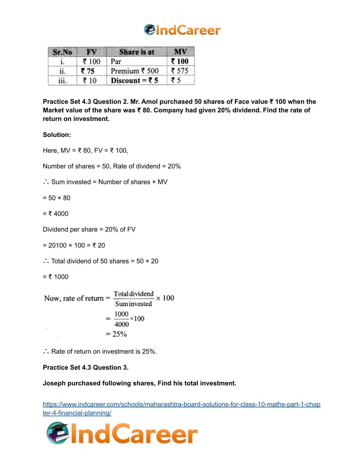 Maharashtra Board Solutions for Class 10-Maths (Part 1): Chapter 4- Financial Planning - Page 21