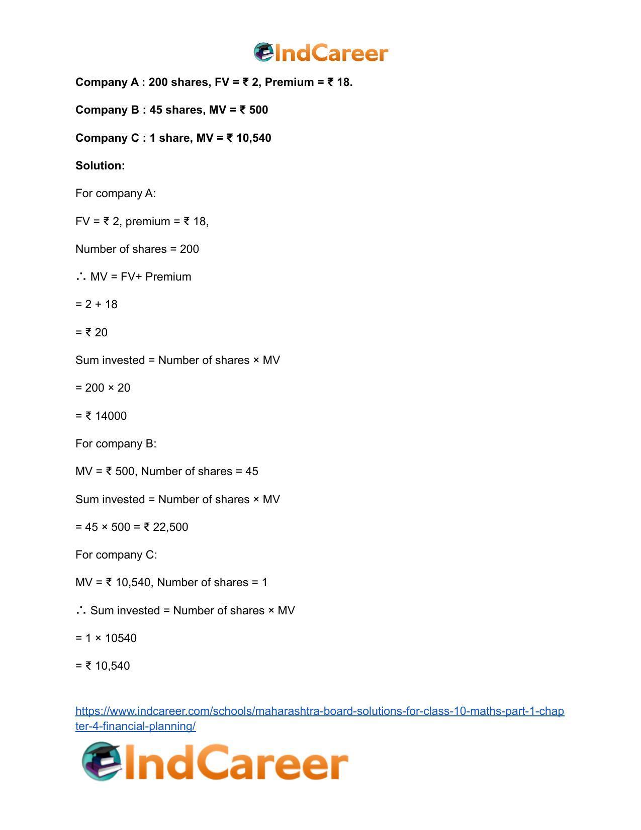 Maharashtra Board Solutions for Class 10-Maths (Part 1): Chapter 4- Financial Planning - Page 22