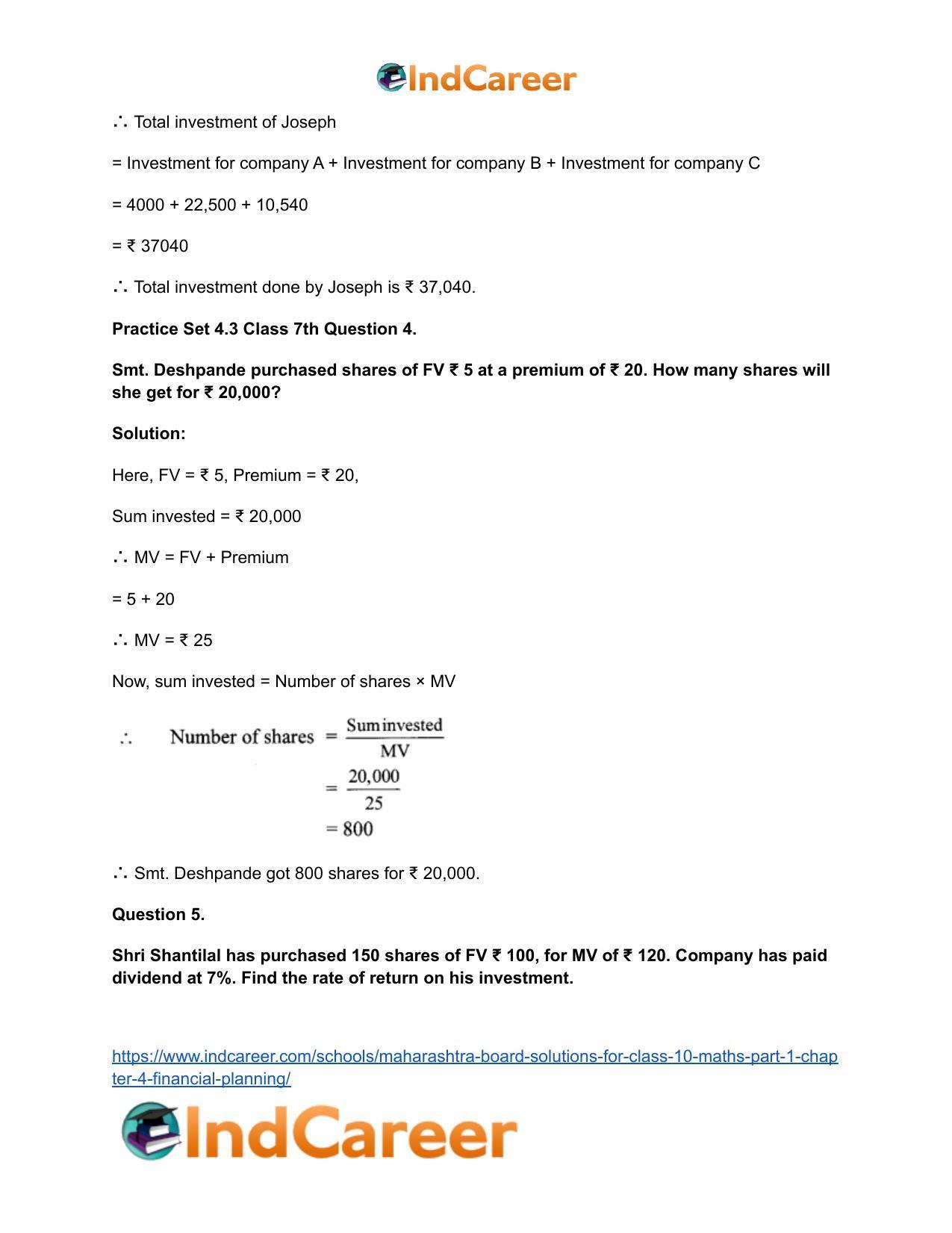 Maharashtra Board Solutions for Class 10-Maths (Part 1): Chapter 4- Financial Planning - Page 23