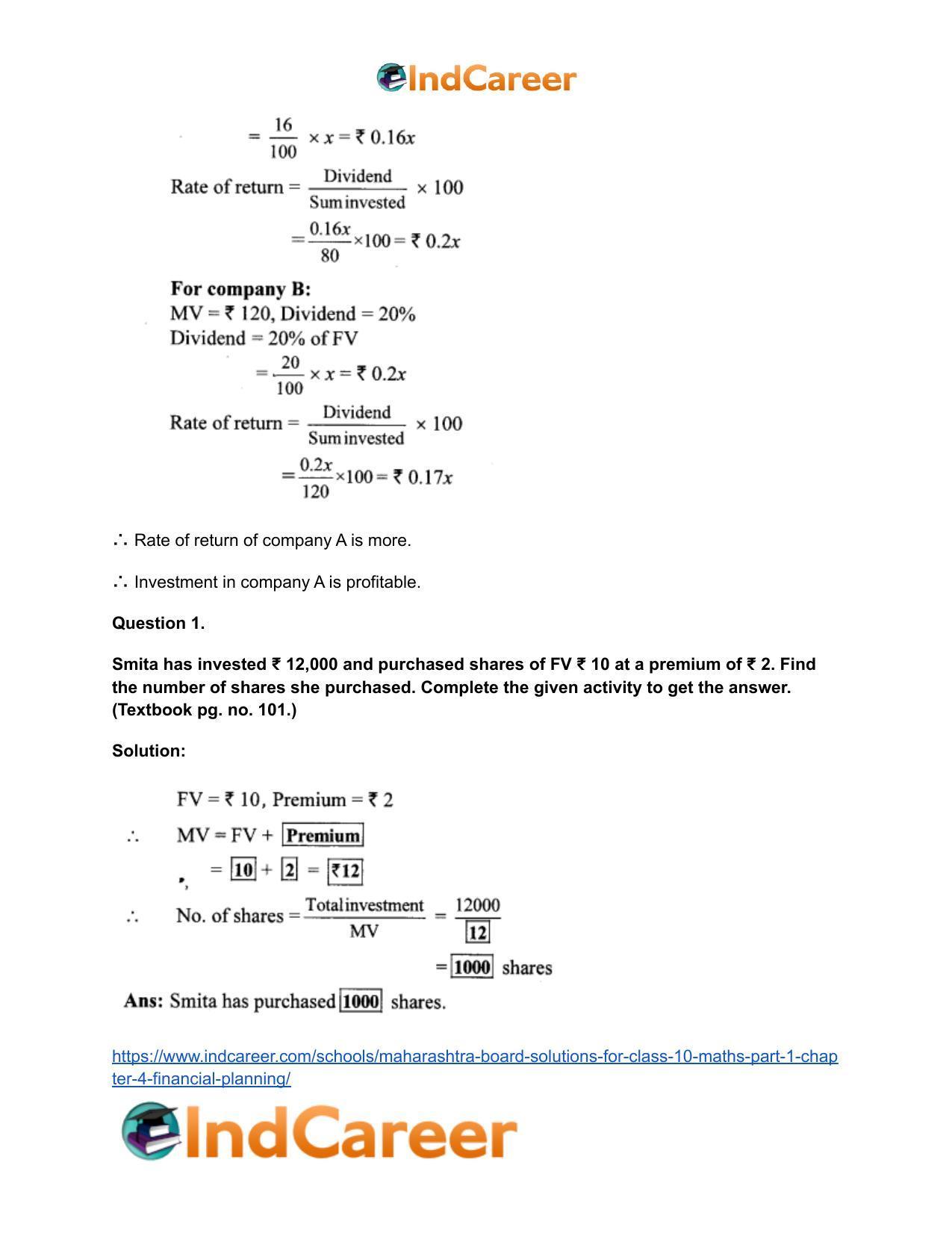 Maharashtra Board Solutions for Class 10-Maths (Part 1): Chapter 4- Financial Planning - Page 25