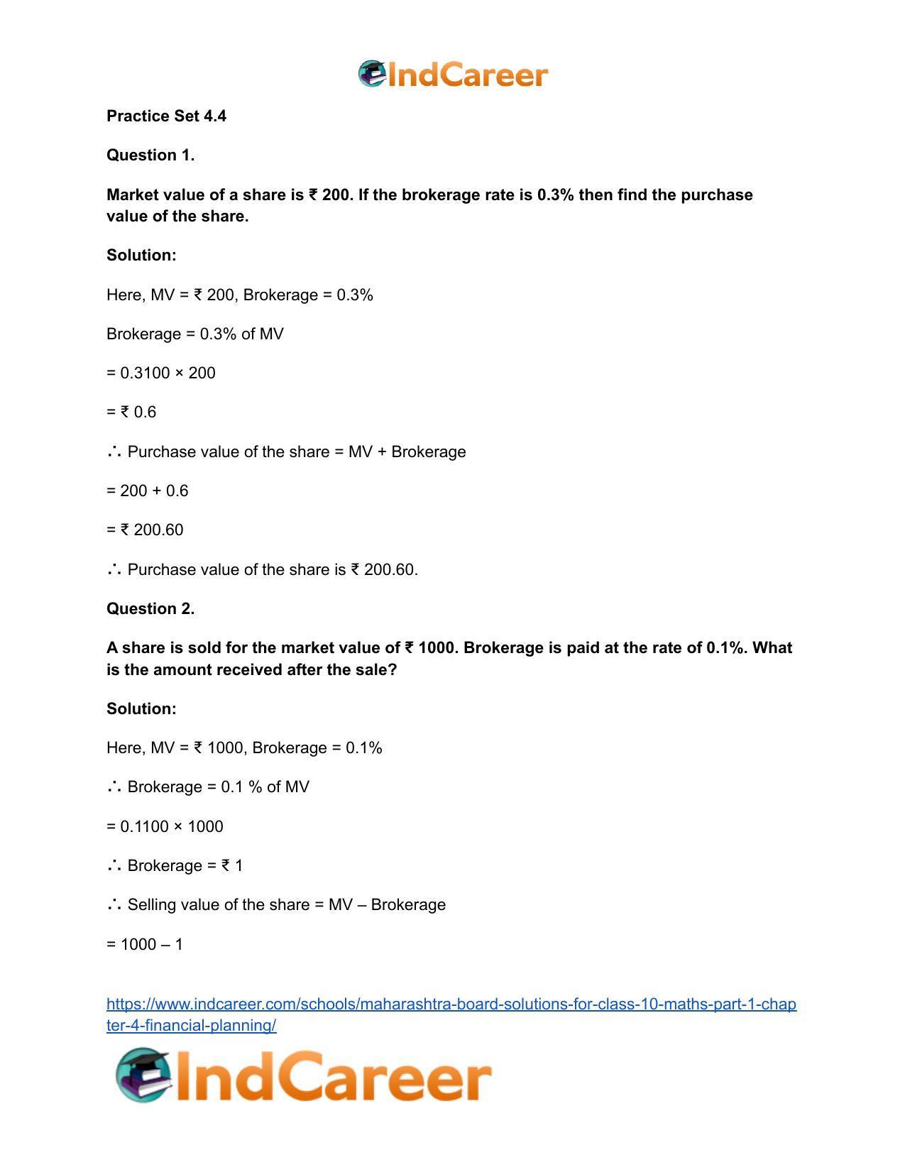 Maharashtra Board Solutions for Class 10-Maths (Part 1): Chapter 4- Financial Planning - Page 26