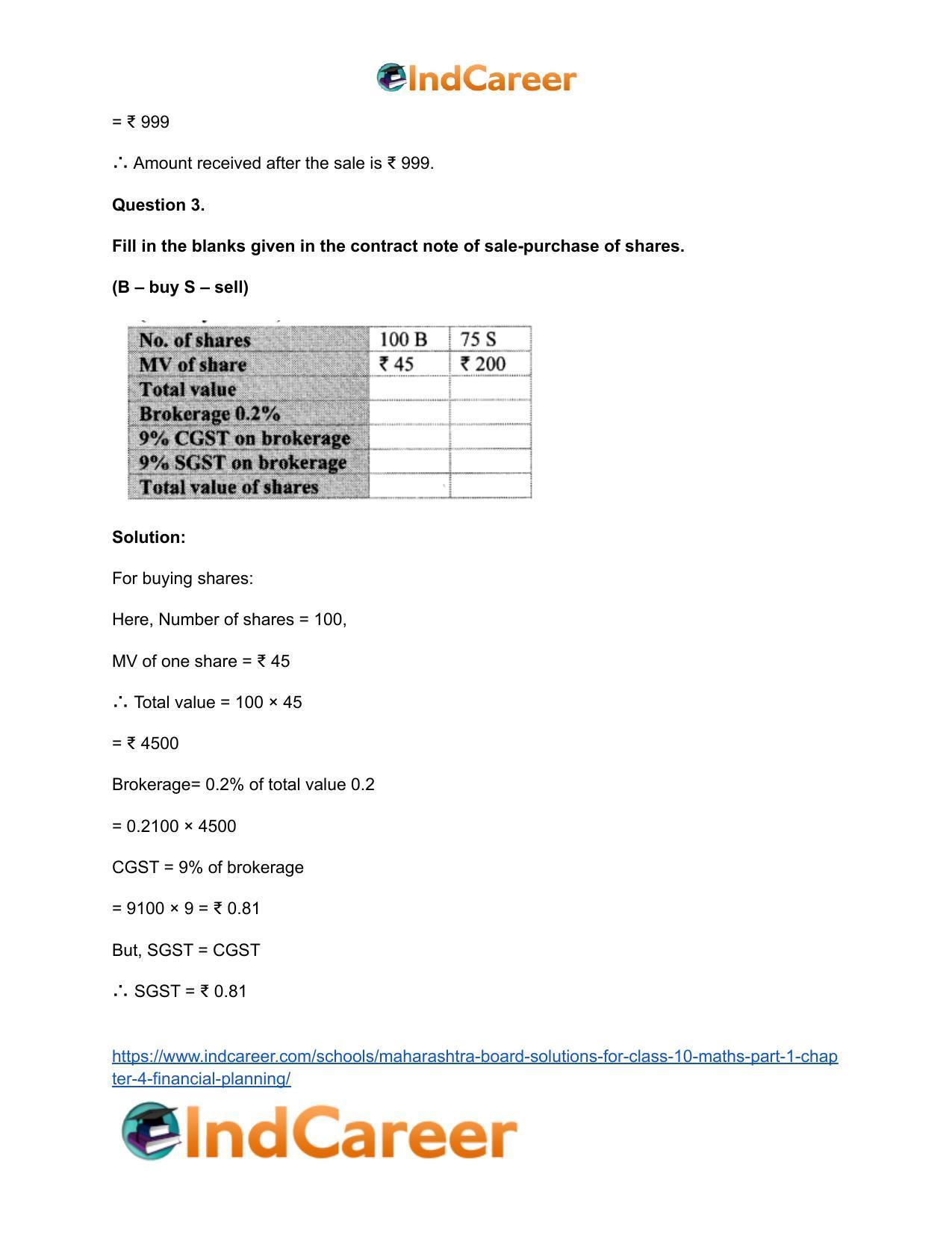 Maharashtra Board Solutions for Class 10-Maths (Part 1): Chapter 4- Financial Planning - Page 27