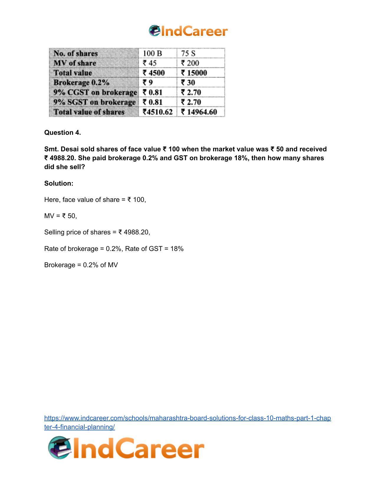 Maharashtra Board Solutions for Class 10-Maths (Part 1): Chapter 4- Financial Planning - Page 29