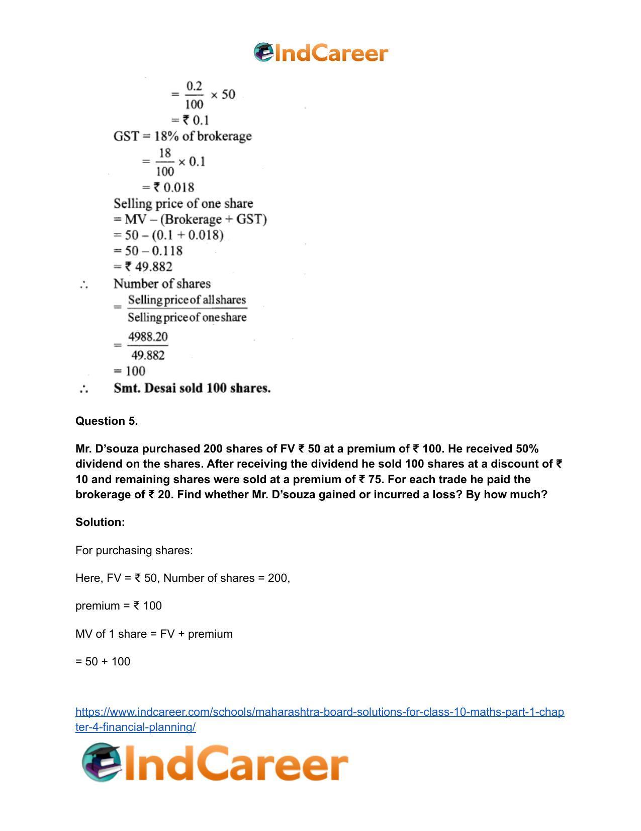 Maharashtra Board Solutions for Class 10-Maths (Part 1): Chapter 4- Financial Planning - Page 30