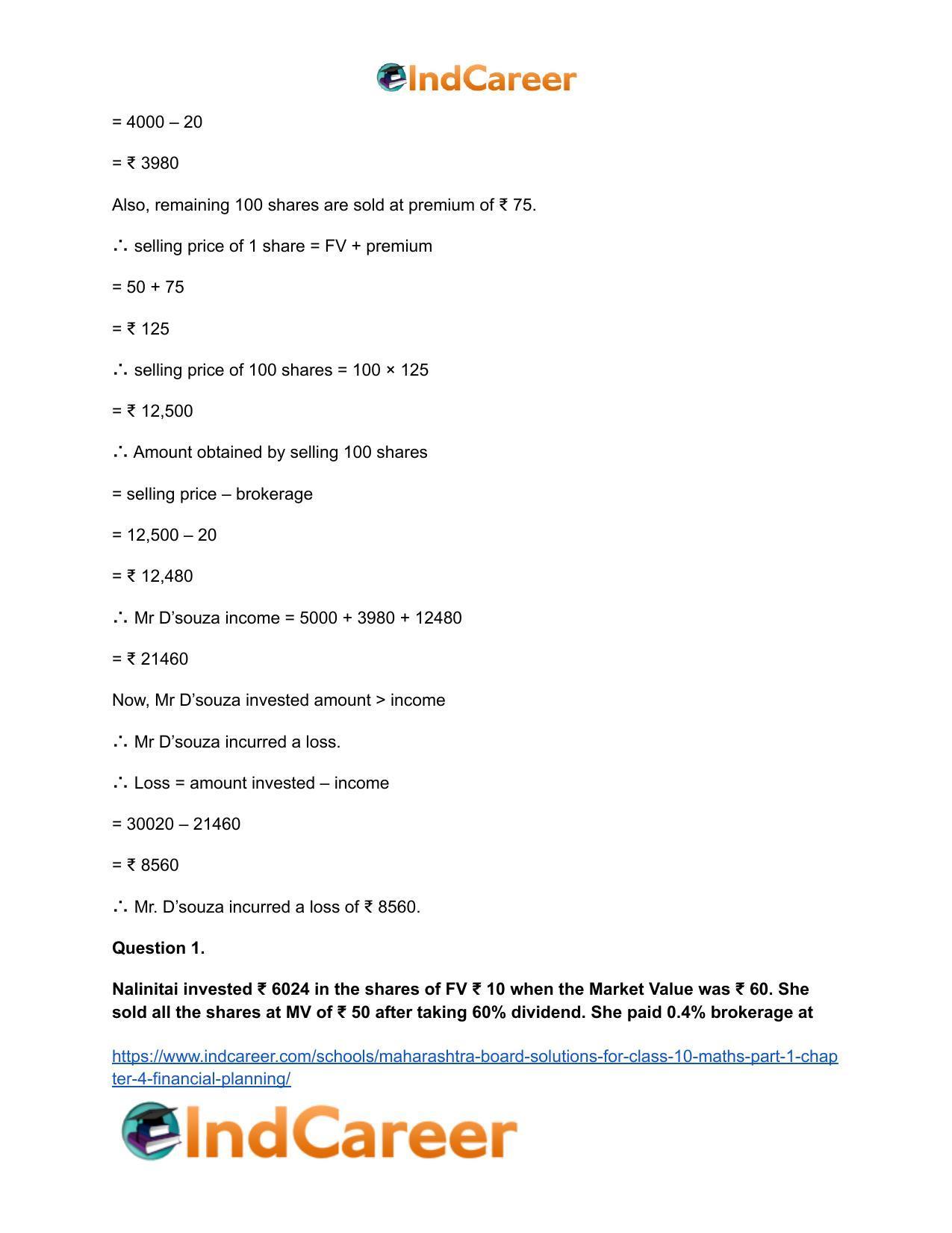 Maharashtra Board Solutions for Class 10-Maths (Part 1): Chapter 4- Financial Planning - Page 32