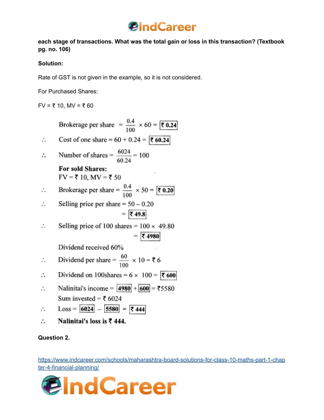 Maharashtra Board Solutions for Class 10-Maths (Part 1): Chapter 4- Financial Planning - Page 33