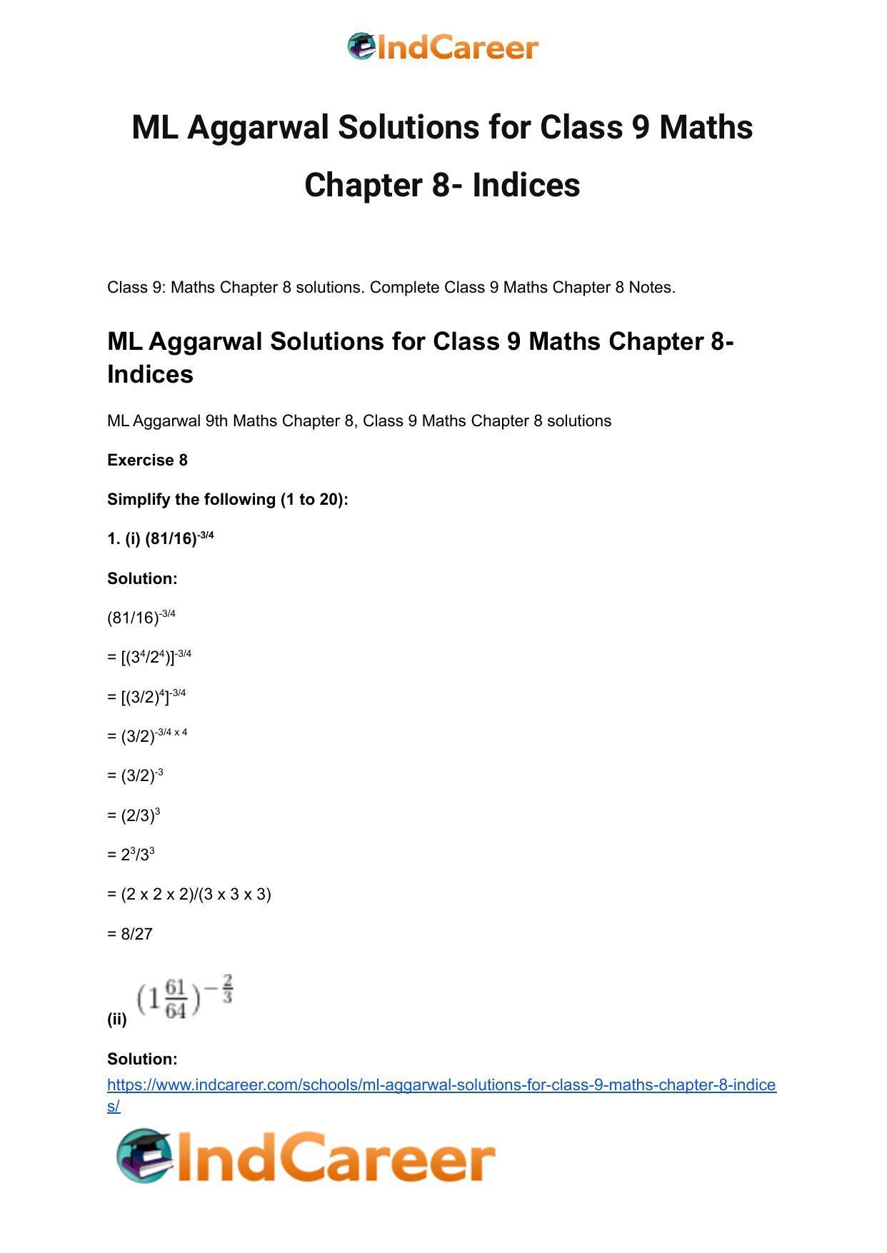ML Aggarwal Solutions for Class 9 Maths Chapter 8- Indices - Page 2