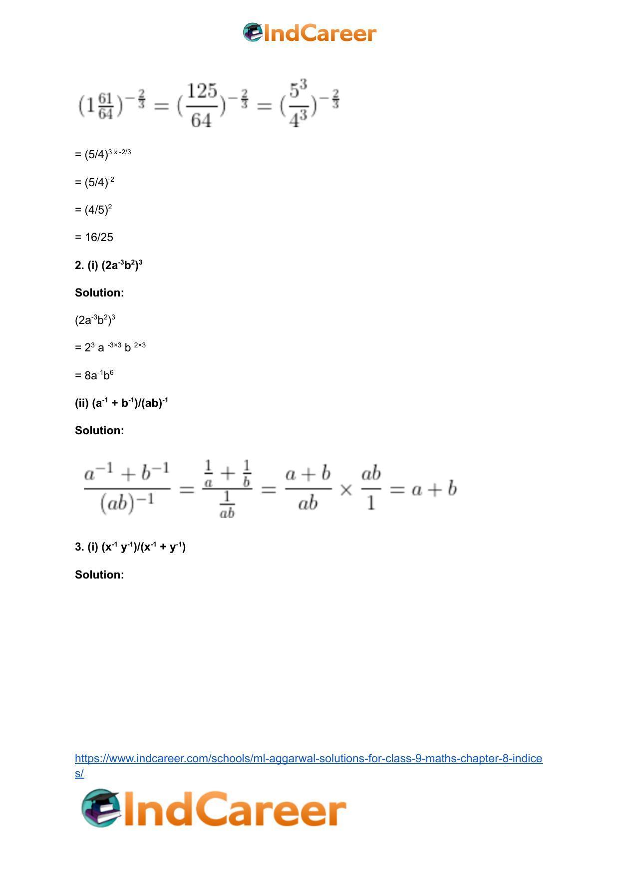 ML Aggarwal Solutions for Class 9 Maths Chapter 8- Indices - Page 3