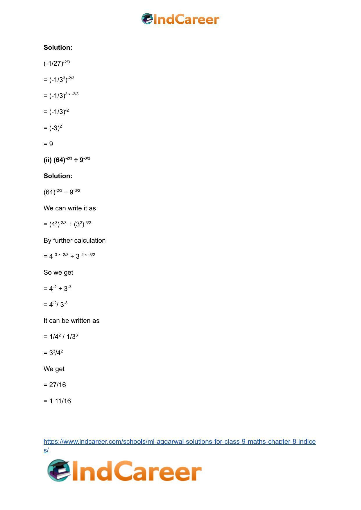 ML Aggarwal Solutions for Class 9 Maths Chapter 8- Indices - Page 6