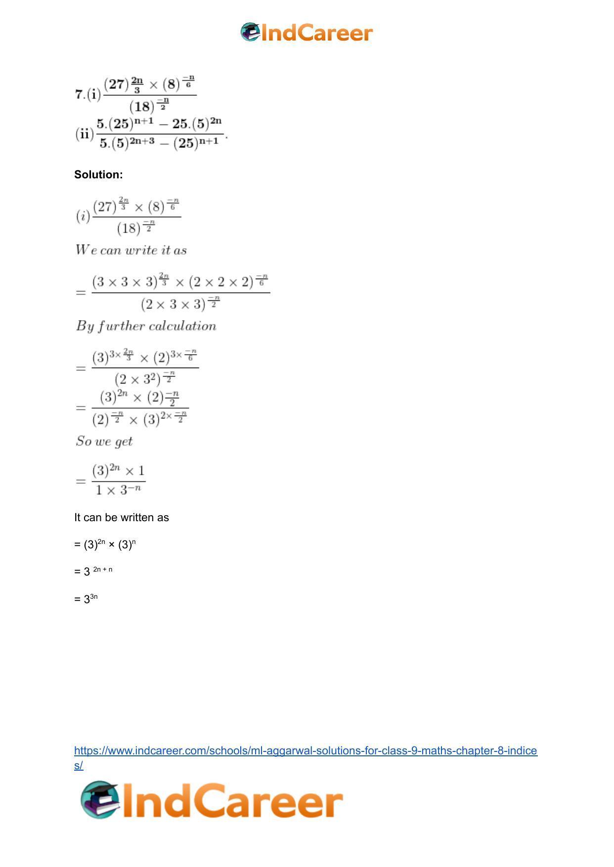 ML Aggarwal Solutions for Class 9 Maths Chapter 8- Indices - Page 7