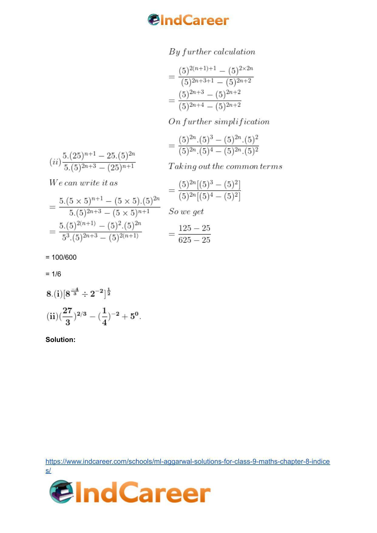 ML Aggarwal Solutions for Class 9 Maths Chapter 8- Indices - Page 8