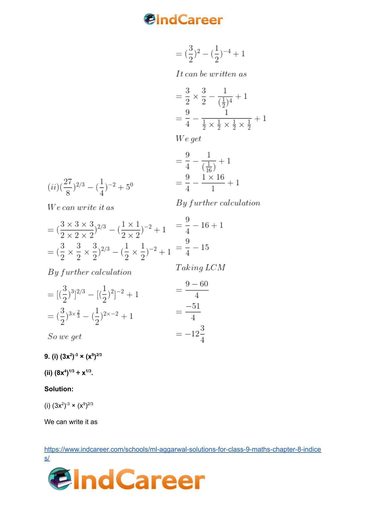 ML Aggarwal Solutions for Class 9 Maths Chapter 8- Indices - Page 10