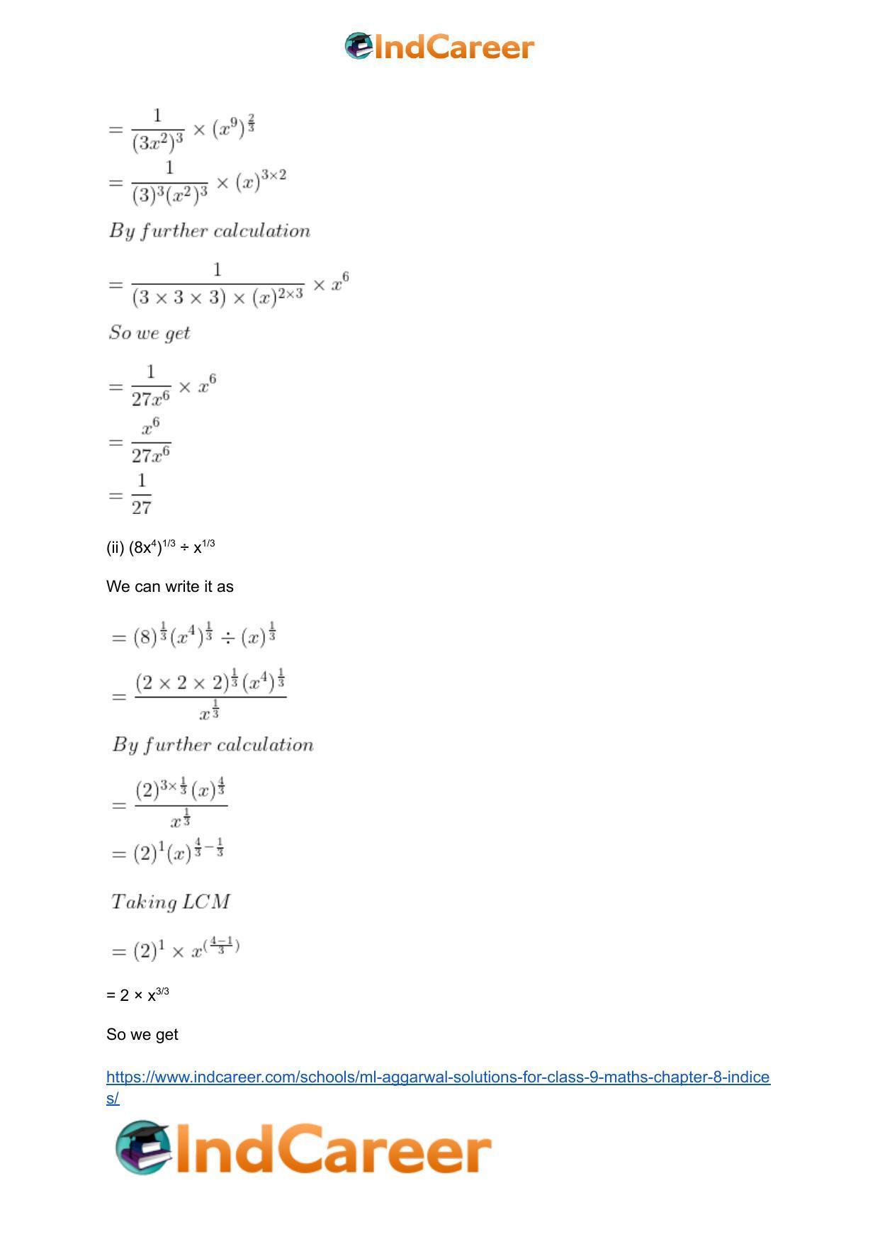 ML Aggarwal Solutions for Class 9 Maths Chapter 8- Indices - Page 11