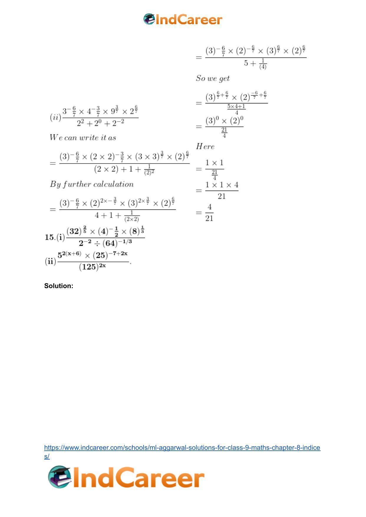 ML Aggarwal Solutions for Class 9 Maths Chapter 8- Indices - Page 20