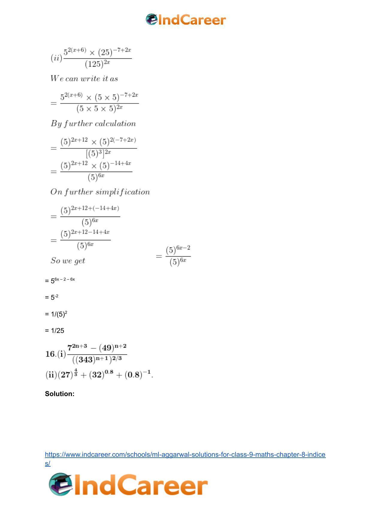 ML Aggarwal Solutions for Class 9 Maths Chapter 8- Indices - Page 22