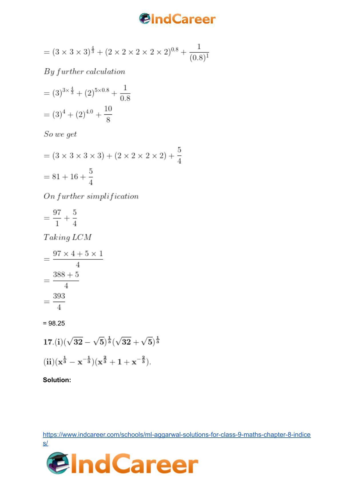 ML Aggarwal Solutions for Class 9 Maths Chapter 8- Indices - Page 24