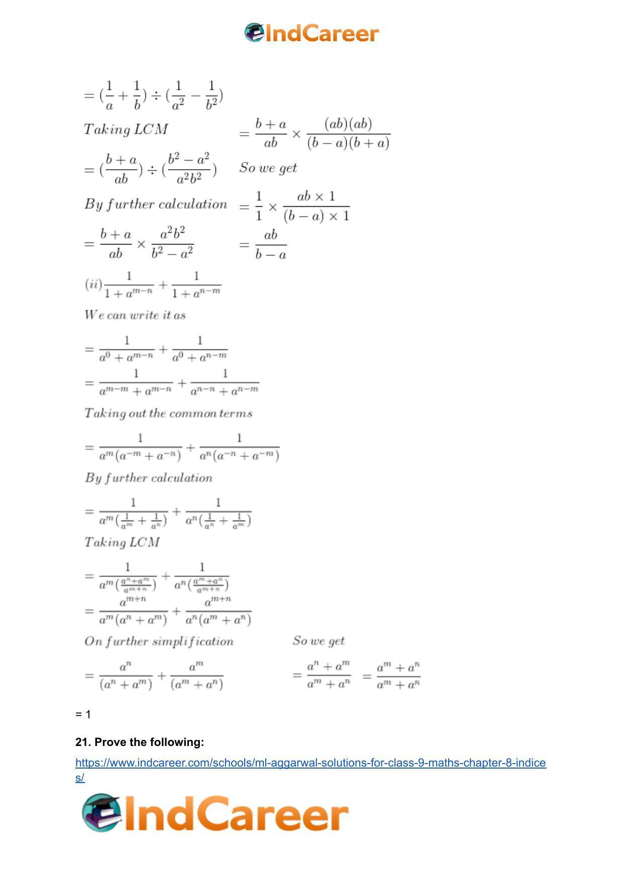ML Aggarwal Solutions for Class 9 Maths Chapter 8- Indices - Page 30