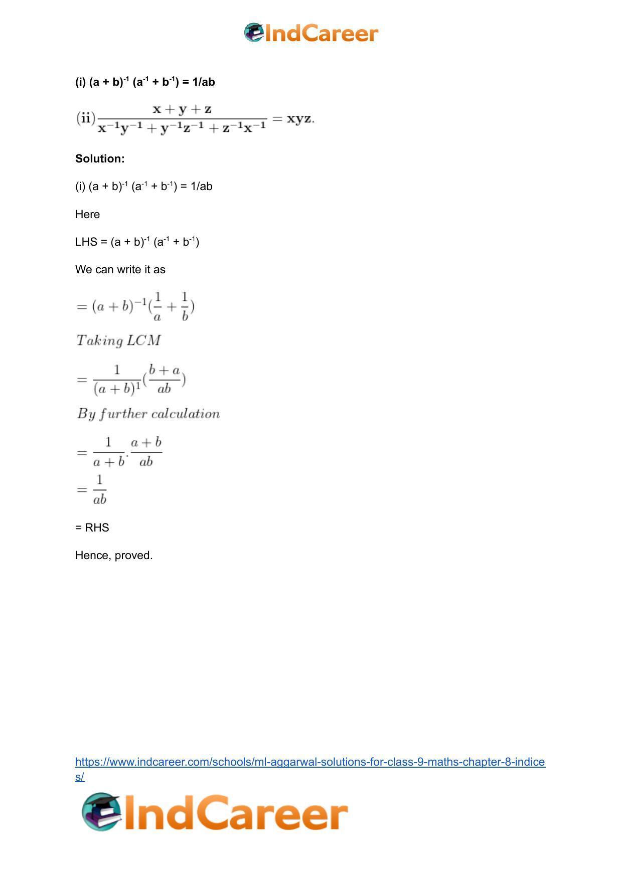 ML Aggarwal Solutions for Class 9 Maths Chapter 8- Indices - Page 31