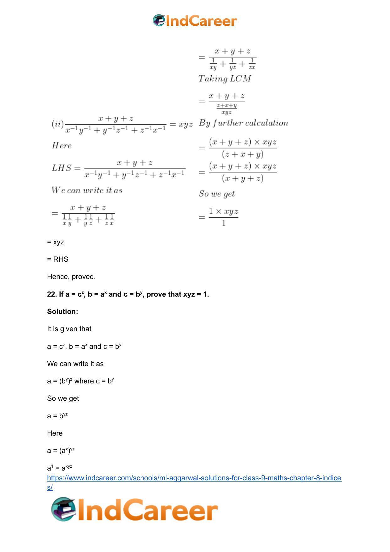 ML Aggarwal Solutions for Class 9 Maths Chapter 8- Indices - Page 32