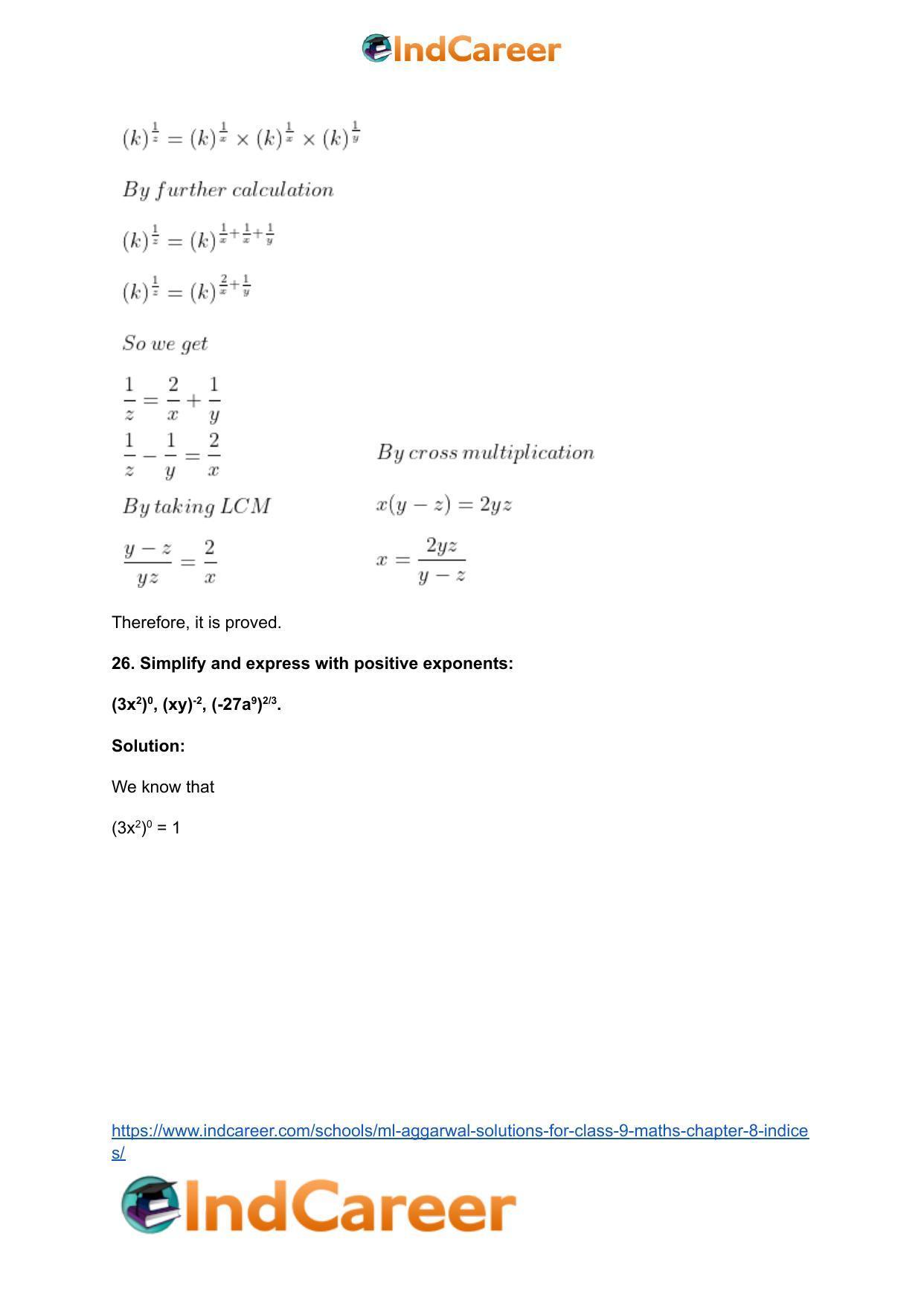 ML Aggarwal Solutions for Class 9 Maths Chapter 8- Indices - Page 36