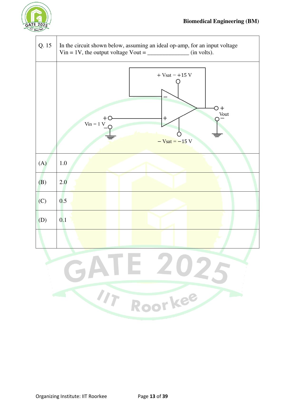 GATE 2025 Biomedical Engineering (BM) Question Paper - Page 13