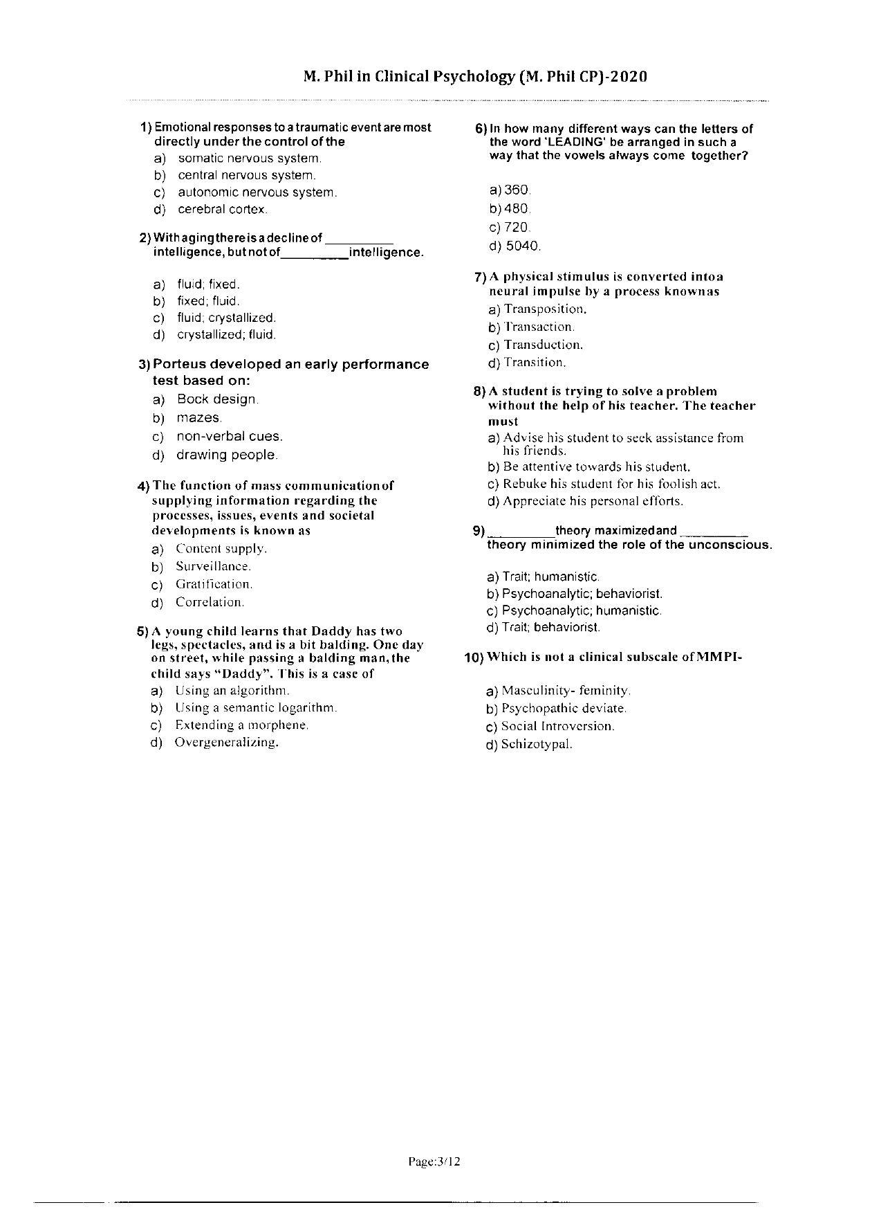 WBJEEB JEMAS (PG) 2020 MPhil CP Question Paper - Page 3