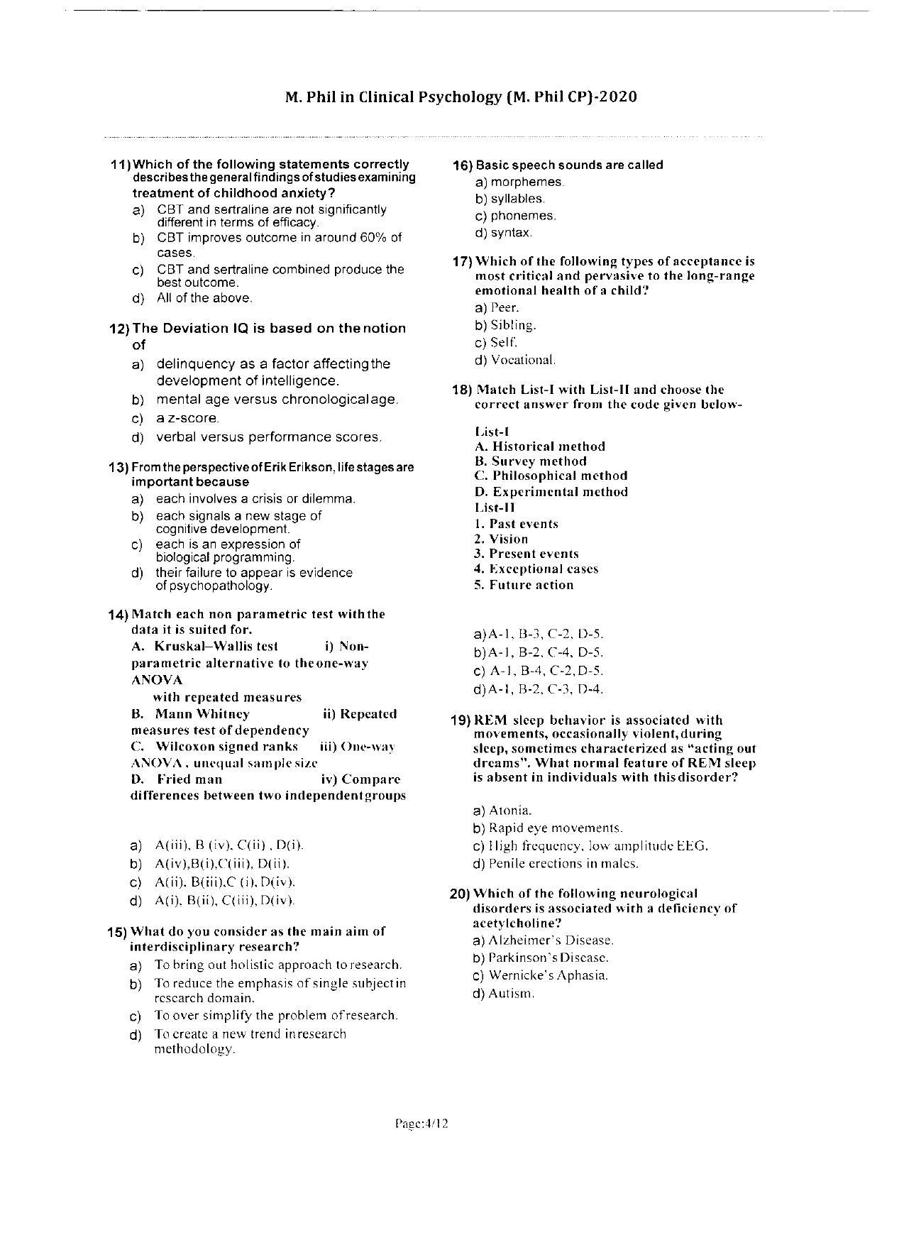 WBJEEB JEMAS (PG) 2020 MPhil CP Question Paper - Page 4