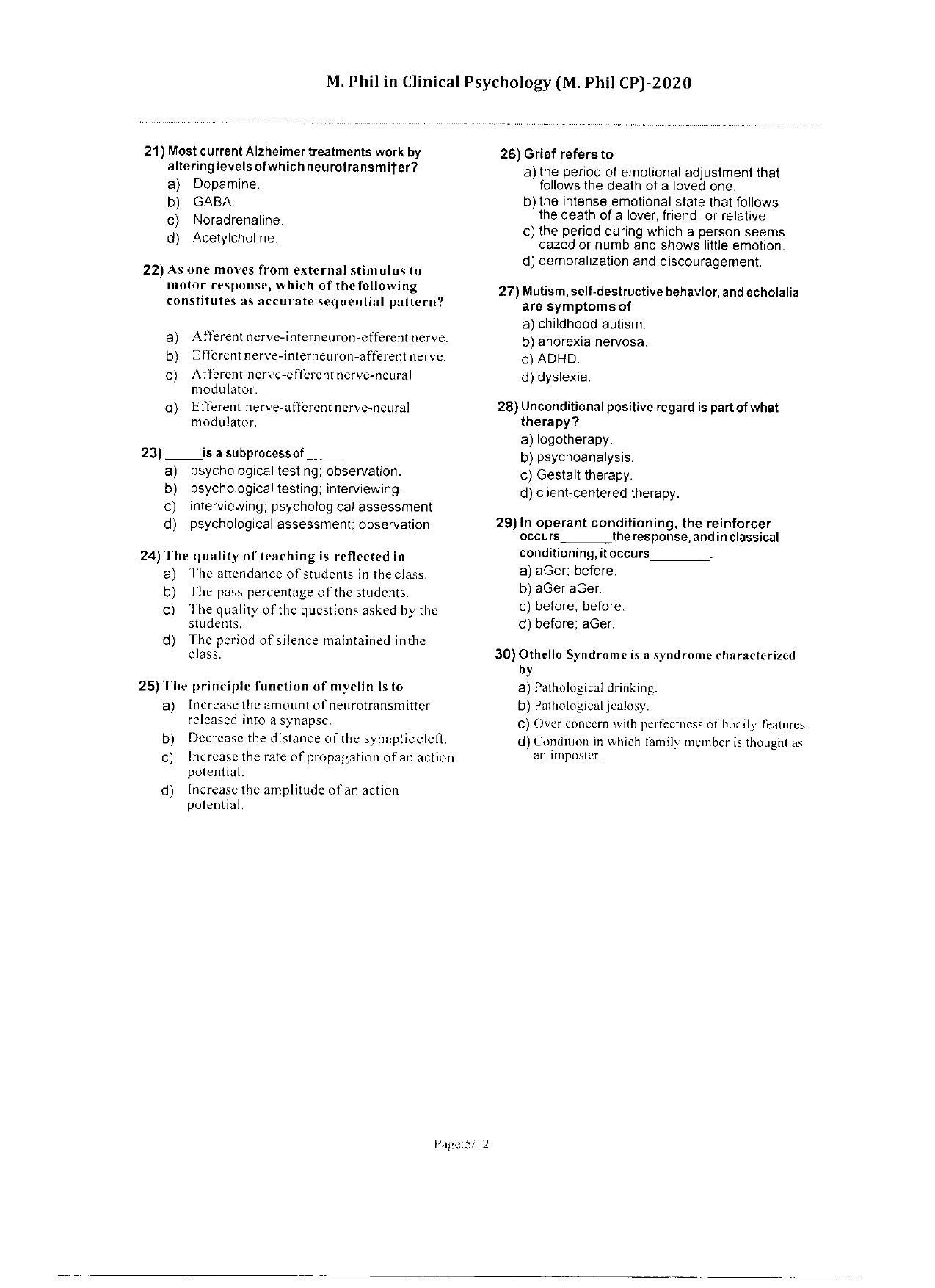 WBJEEB JEMAS (PG) 2020 MPhil CP Question Paper - Page 5