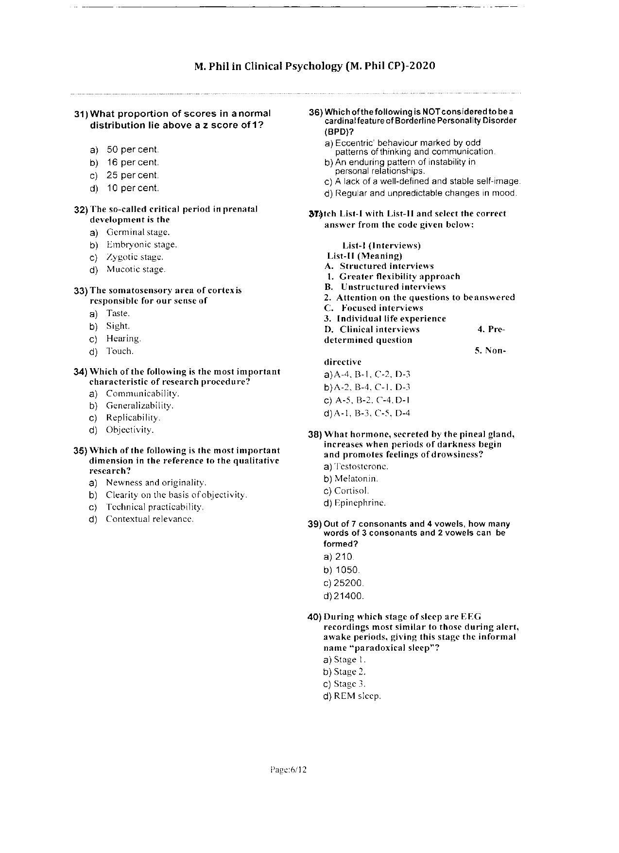 WBJEEB JEMAS (PG) 2020 MPhil CP Question Paper - Page 6