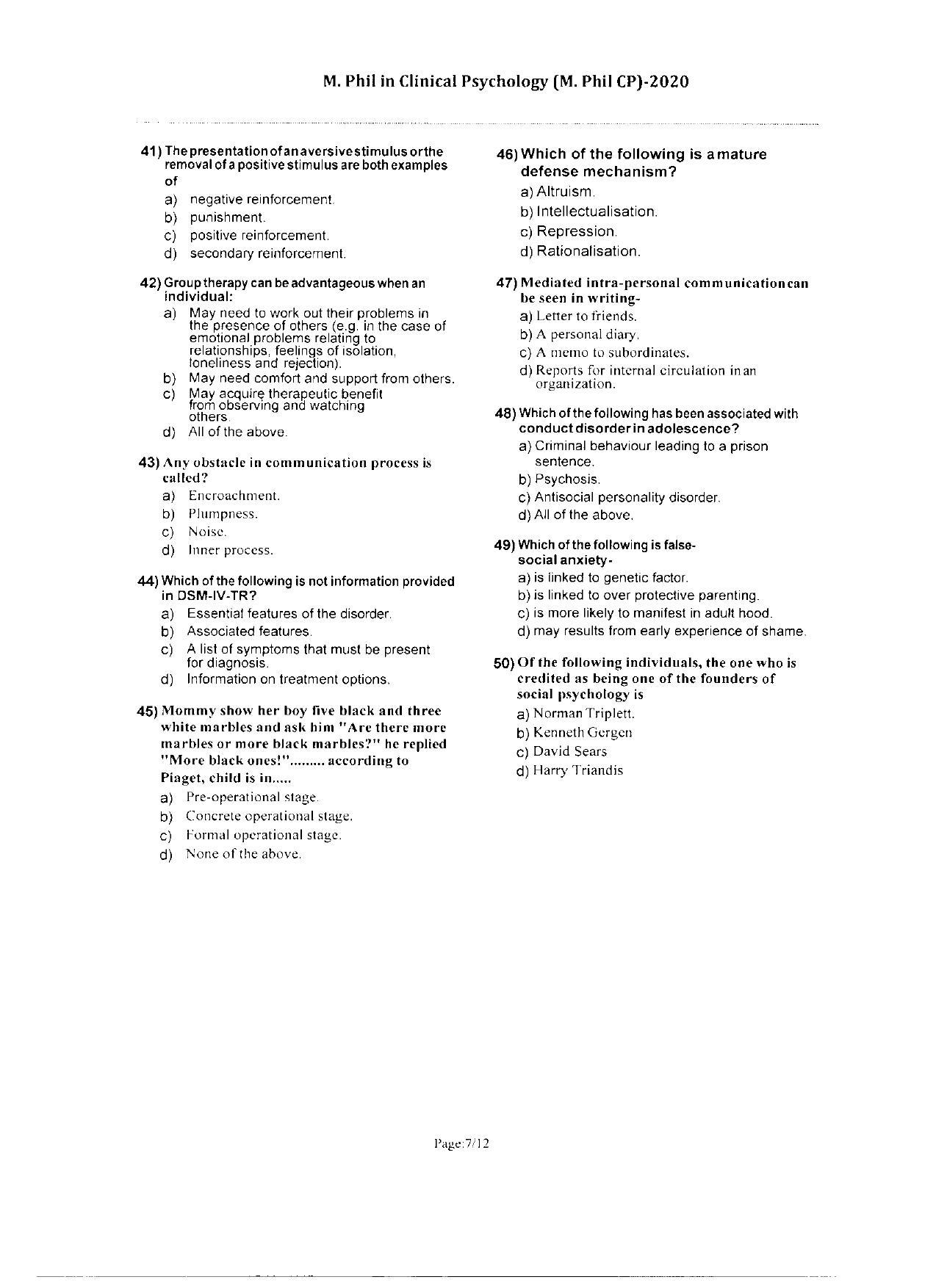 WBJEEB JEMAS (PG) 2020 MPhil CP Question Paper - Page 7
