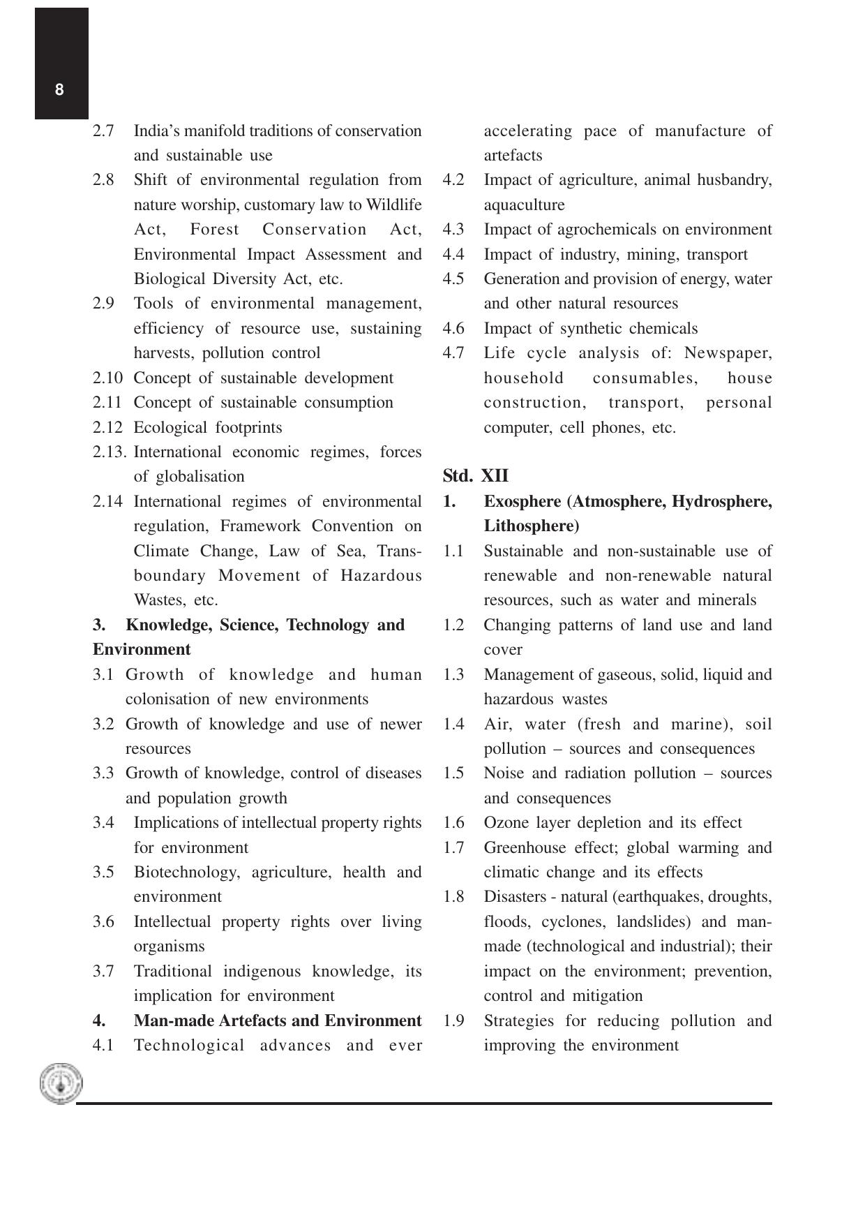Maharashtra HSC Environment Education Syllabus - Page 2