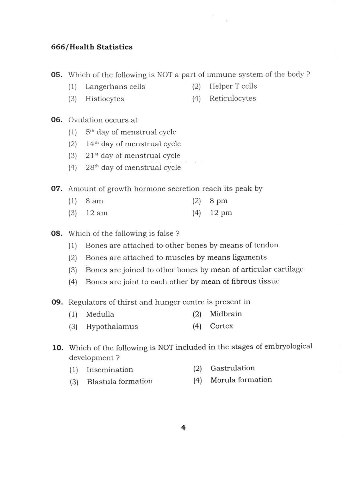 BHU RET HEALTH STATISTICS 2015 Question Paper - Page 4
