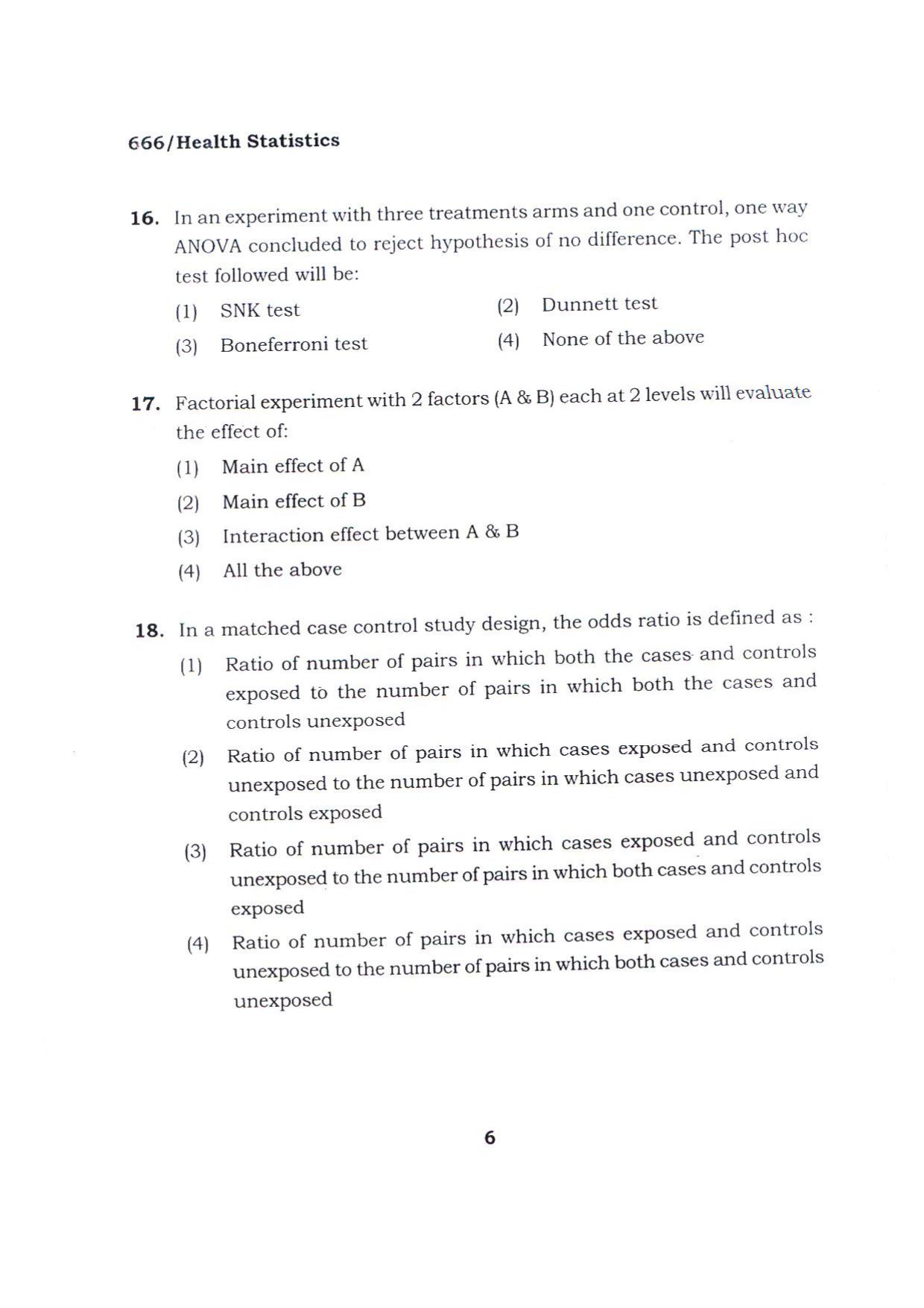 BHU RET HEALTH STATISTICS 2015 Question Paper - Page 6