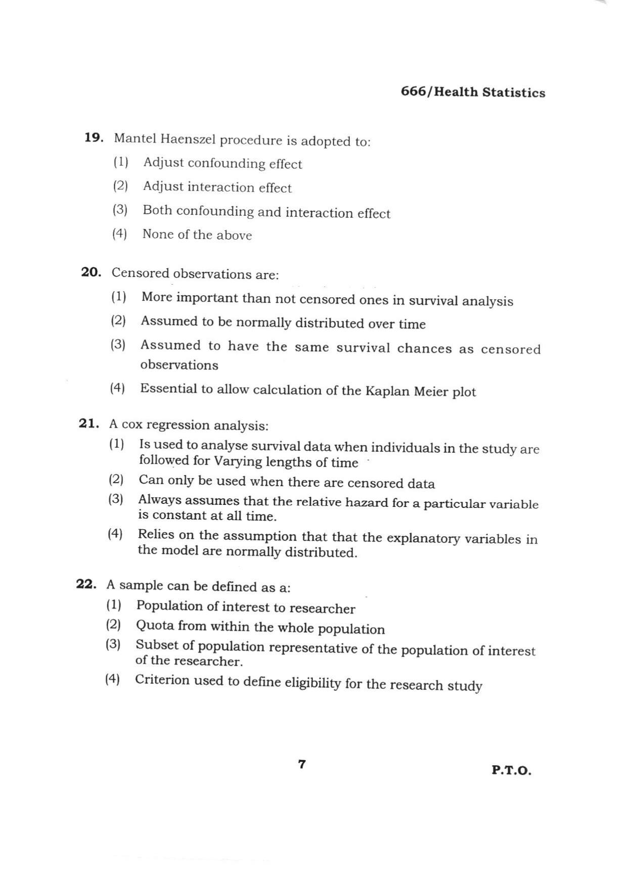 BHU RET HEALTH STATISTICS 2015 Question Paper - Page 7
