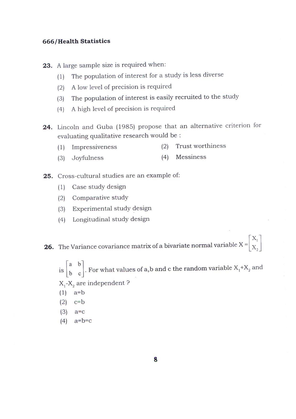 BHU RET HEALTH STATISTICS 2015 Question Paper - Page 8