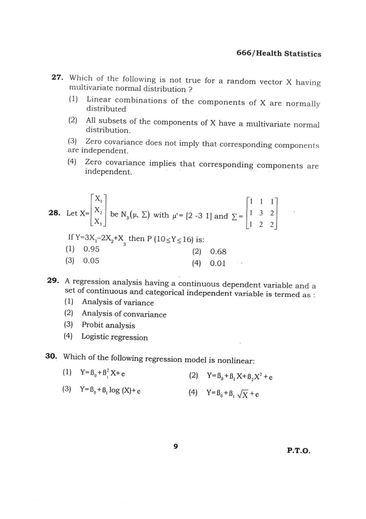 BHU RET HEALTH STATISTICS 2015 Question Paper - Page 9