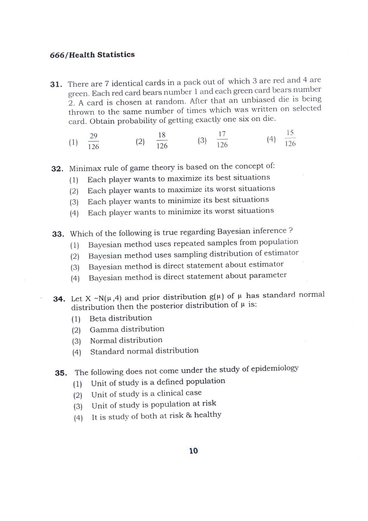 BHU RET HEALTH STATISTICS 2015 Question Paper - Page 10