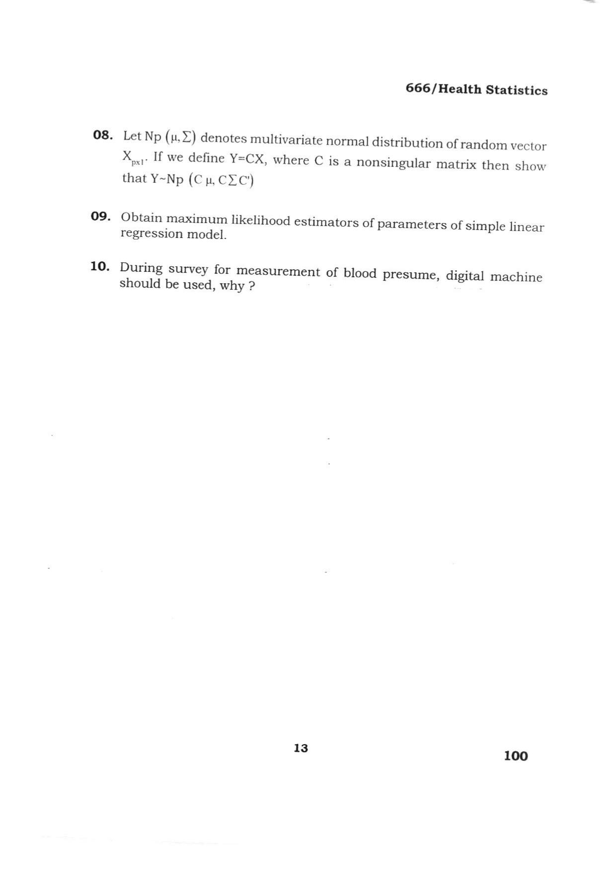 BHU RET HEALTH STATISTICS 2015 Question Paper - Page 13