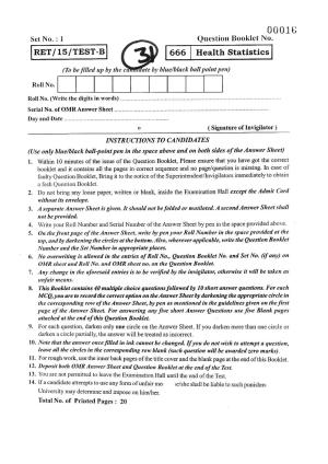 BHU RET HEALTH STATISTICS 2015 Question Paper