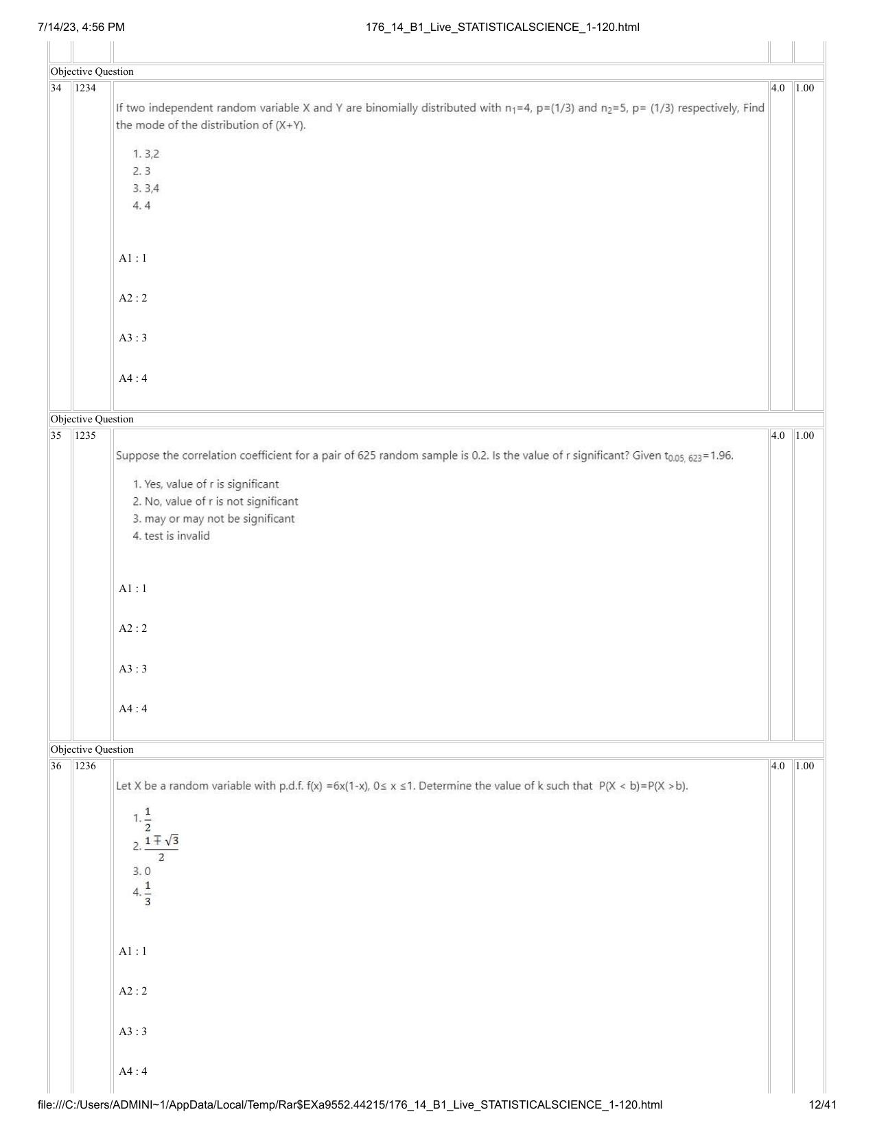 ICAR AIEEA PG 2023 STATISTICAL SCIENCE Question Paper- 14 July 2023 - Page 12