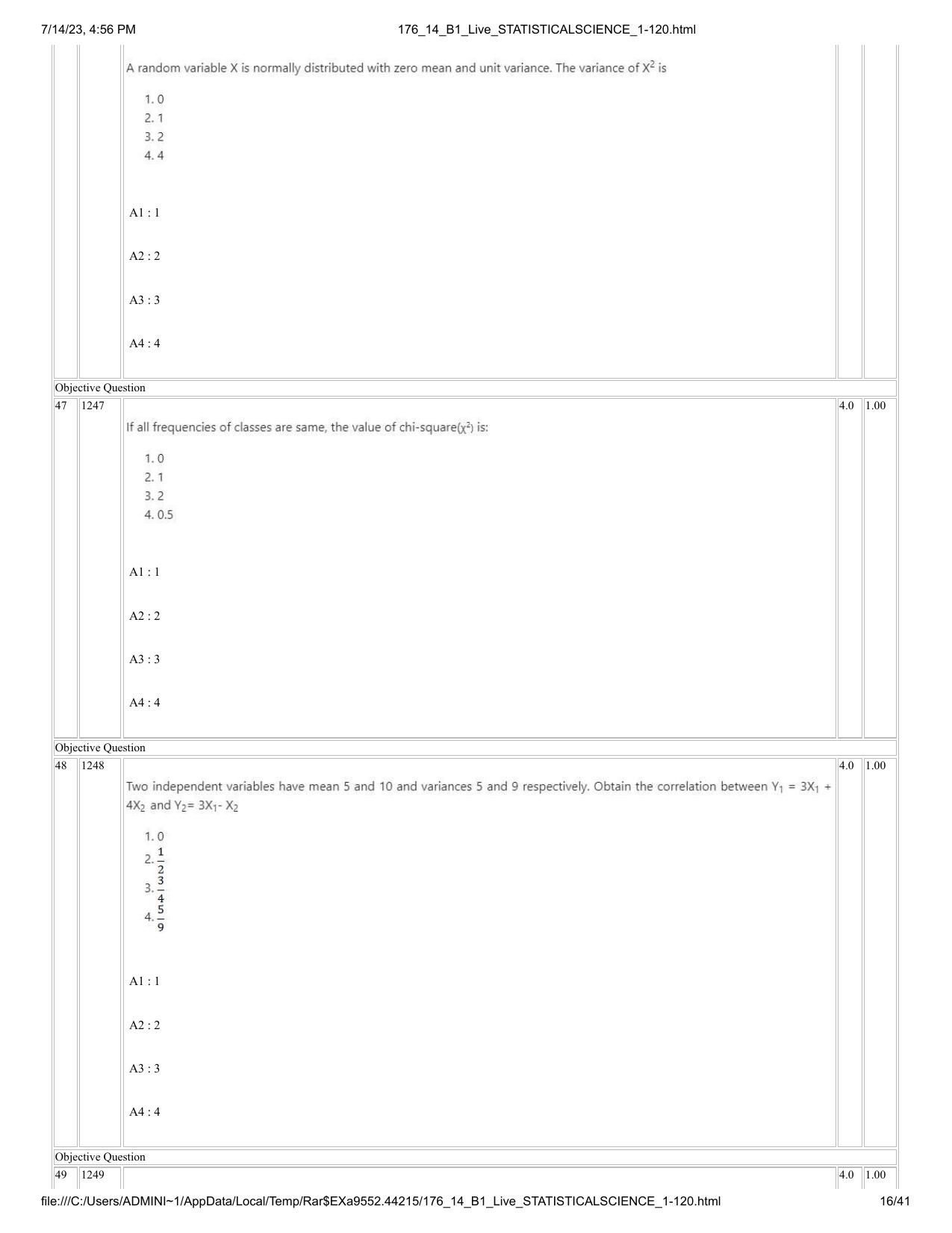 ICAR AIEEA PG 2023 STATISTICAL SCIENCE Question Paper- 14 July 2023 - Page 16