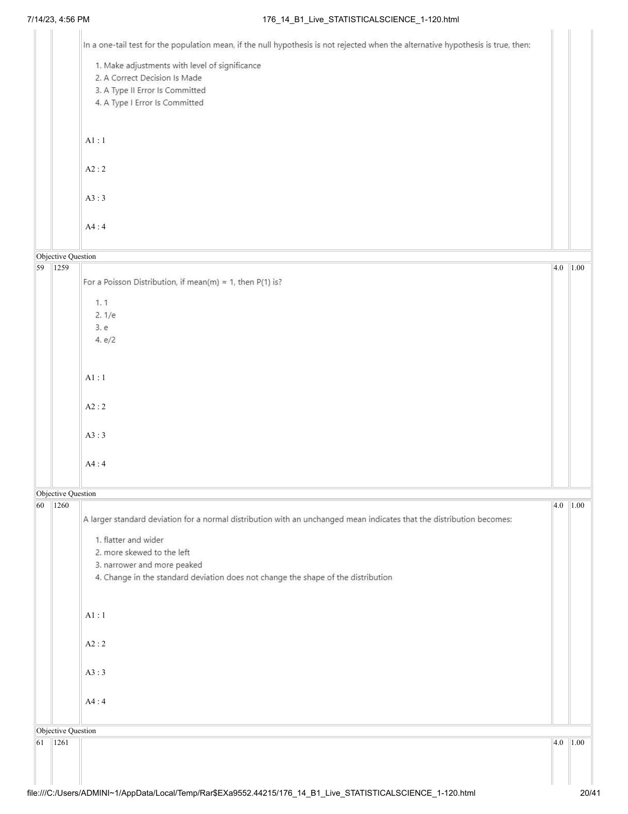 ICAR AIEEA PG 2023 STATISTICAL SCIENCE Question Paper- 14 July 2023 - Page 20