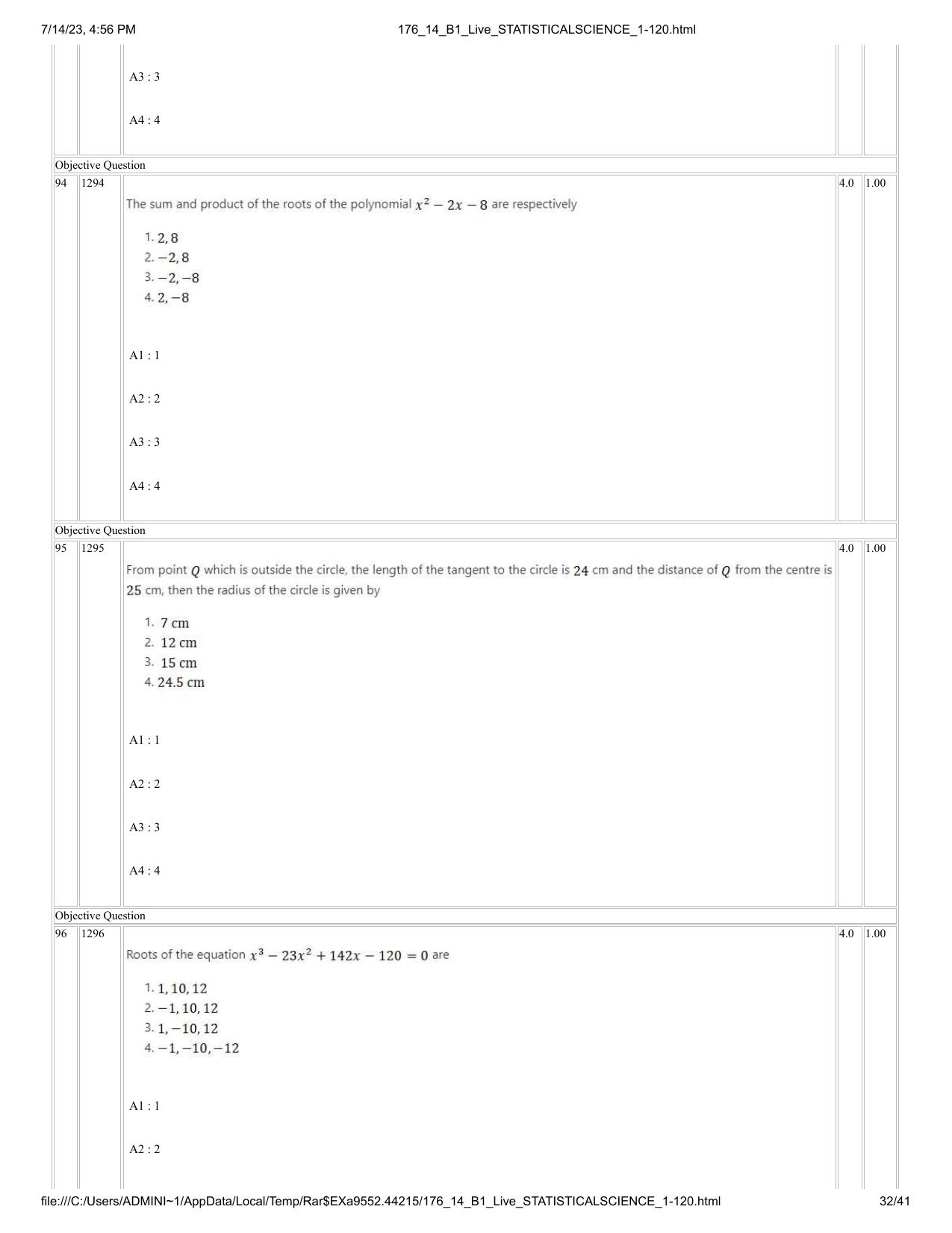ICAR AIEEA PG 2023 STATISTICAL SCIENCE Question Paper- 14 July 2023 - Page 32