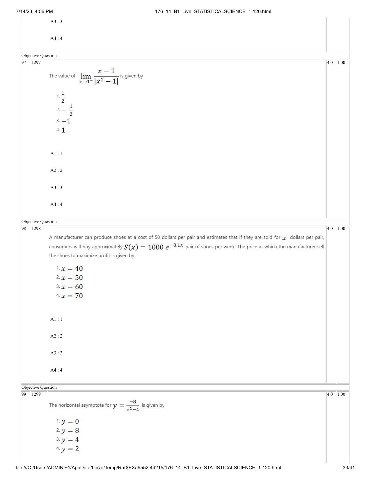 ICAR AIEEA PG 2023 STATISTICAL SCIENCE Question Paper- 14 July 2023 - Page 33