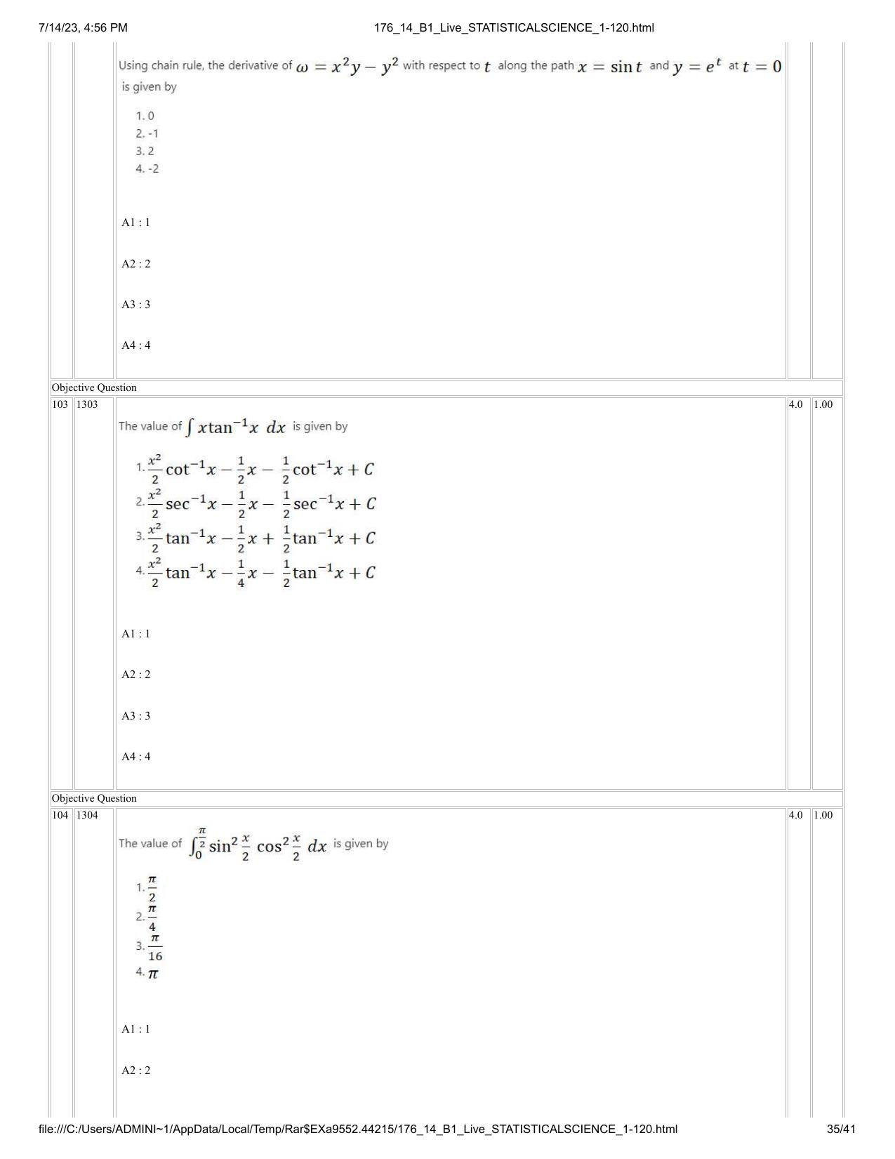 ICAR AIEEA PG 2023 STATISTICAL SCIENCE Question Paper- 14 July 2023 - Page 35