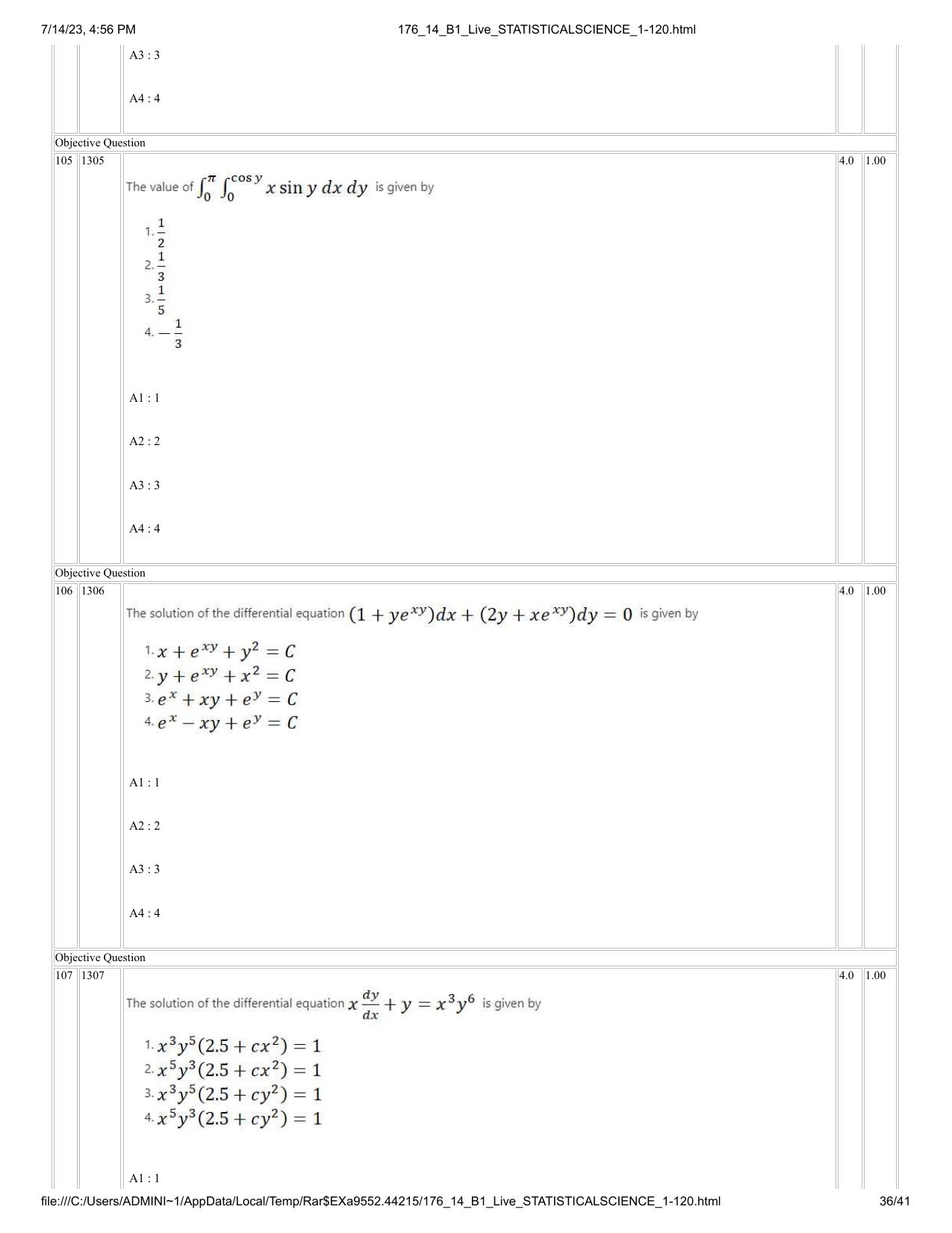 ICAR AIEEA PG 2023 STATISTICAL SCIENCE Question Paper- 14 July 2023 - Page 36