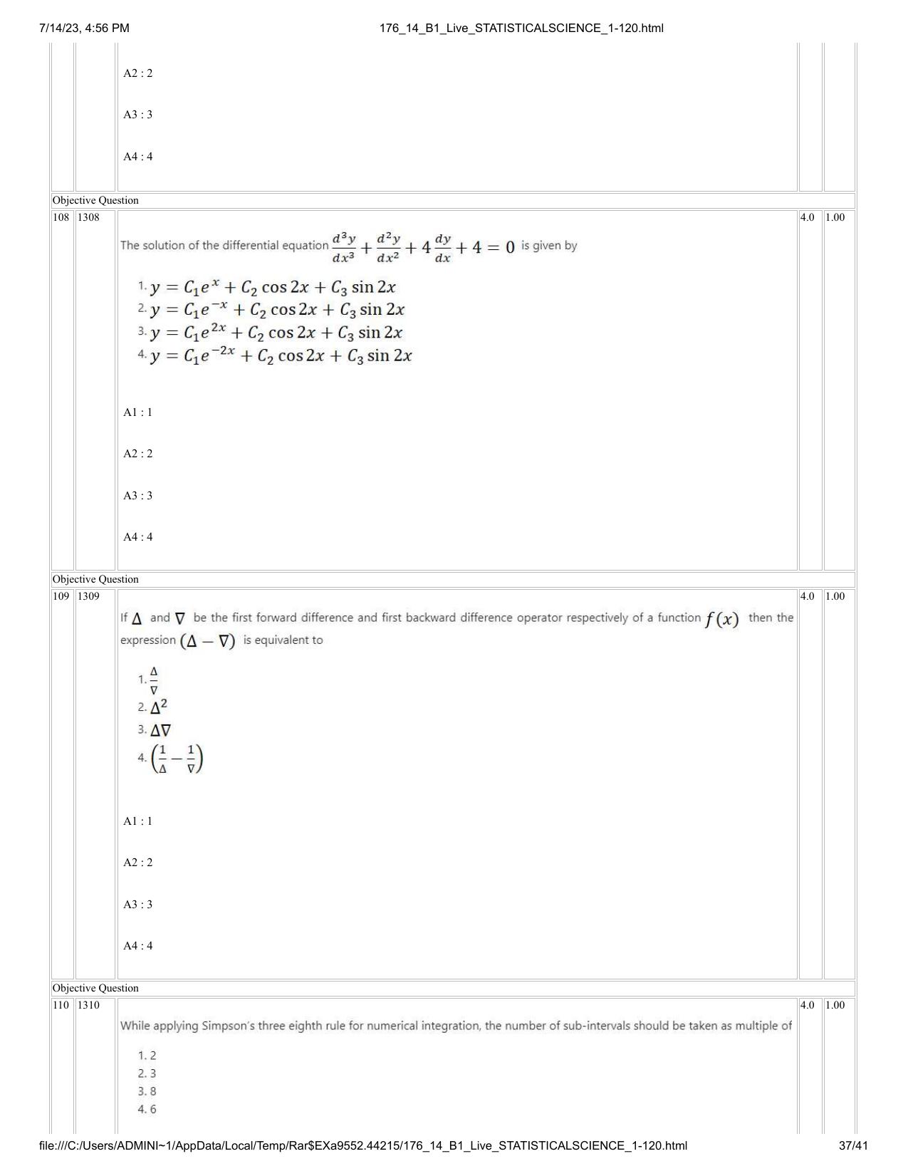 ICAR AIEEA PG 2023 STATISTICAL SCIENCE Question Paper- 14 July 2023 - Page 37