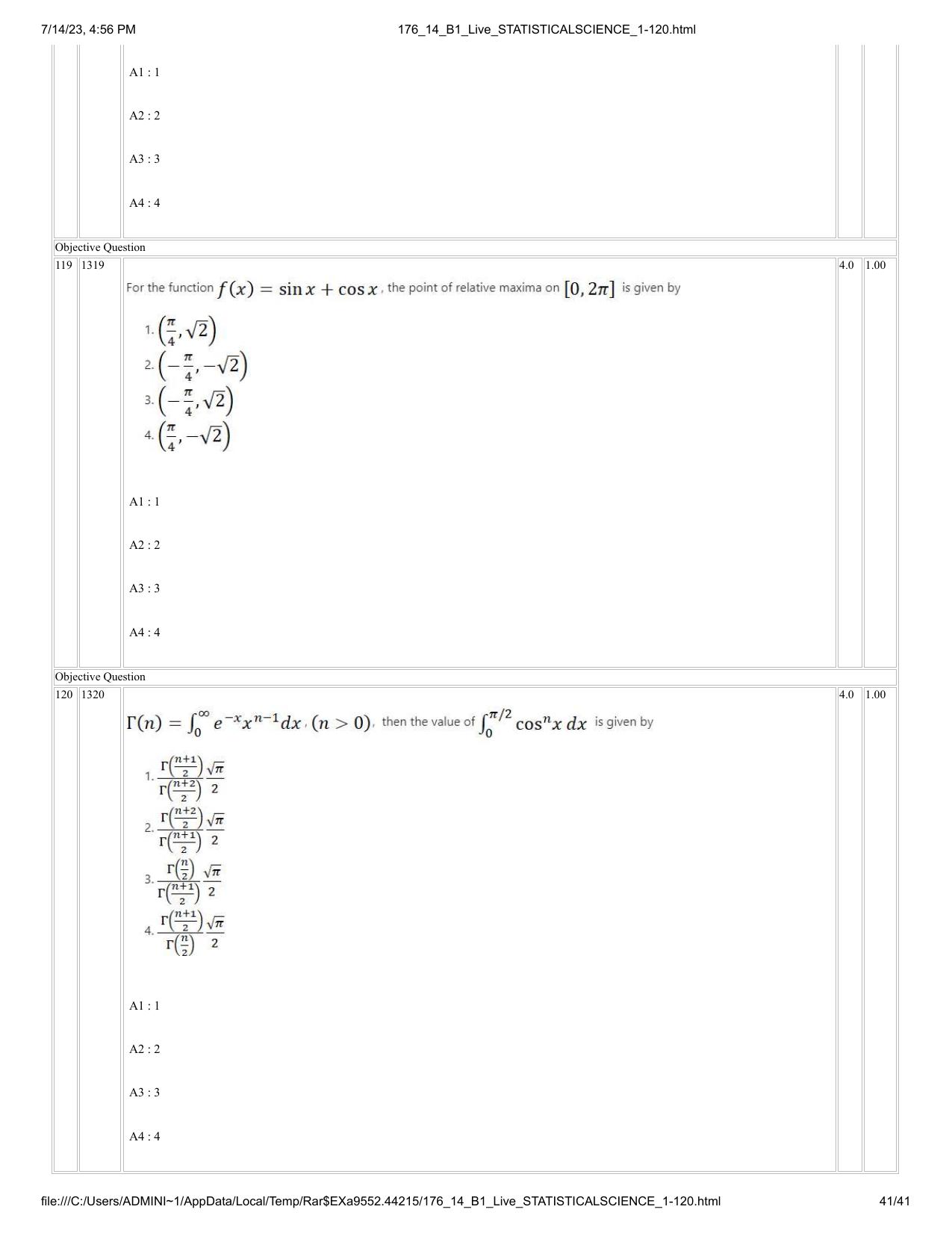 ICAR AIEEA PG 2023 STATISTICAL SCIENCE Question Paper- 14 July 2023 - Page 41