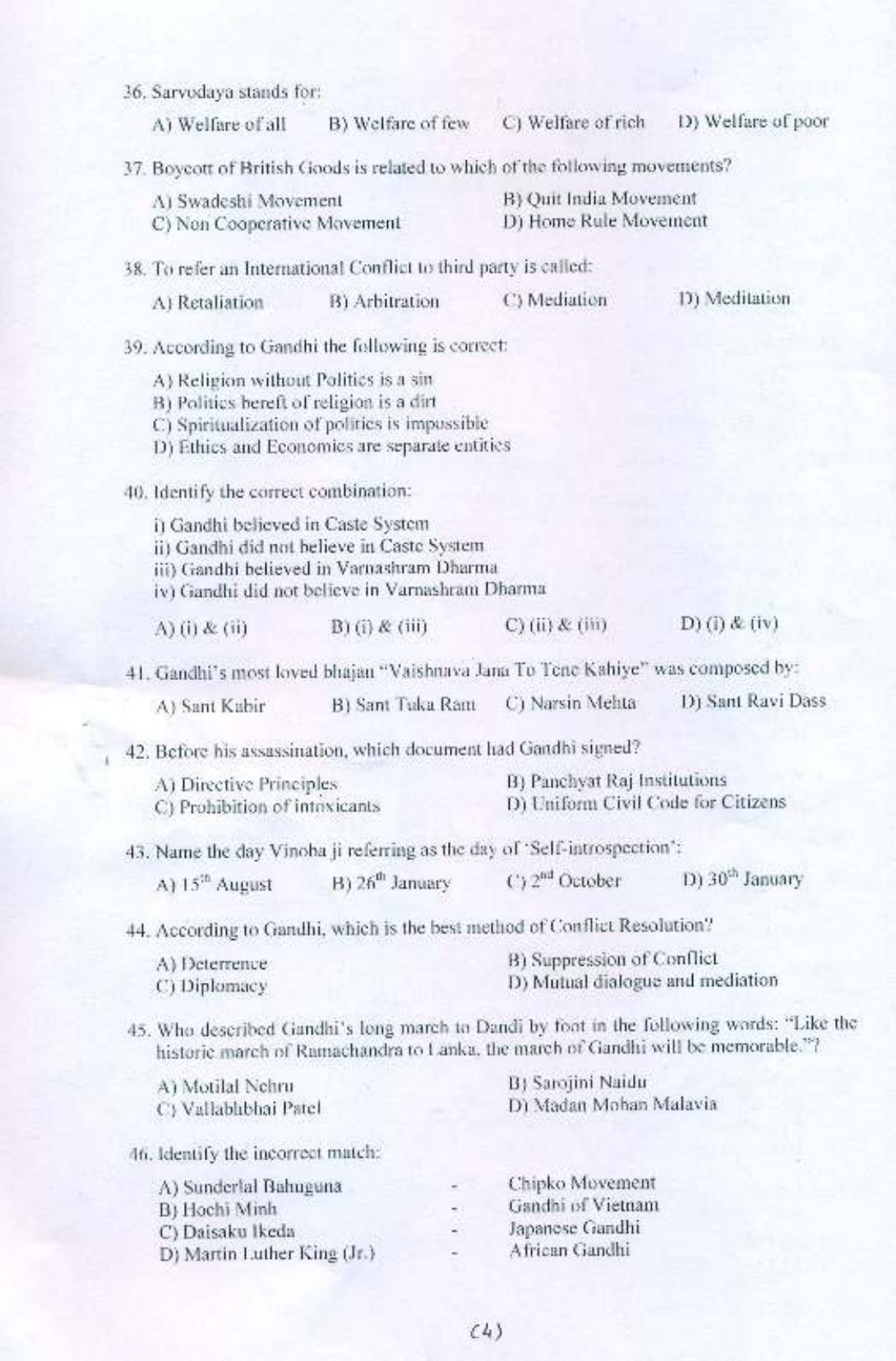 PU MPET Gandhian and Peace Studies 2015 Question Paper - Page 5